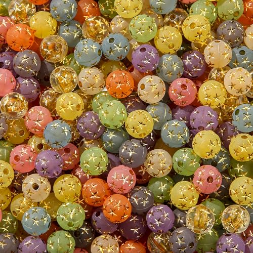 10mm Acrylic Beads 400pcs Matte Color Beads Acrylic Beads Assorted Colors Round Bubble Beads for DIY Craft Jewelry Necklace Making (Matte Star) - color: brown&green&grey