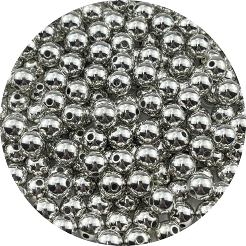 200pcs Silver Plated Round Beads for Craft 10mm Smooth Round Ball Spacer Beads for Jewelry Making DIY Necklaces Bracelets Earrings Decoration - color: Silver, size: 10mm