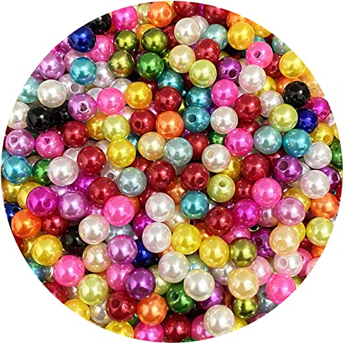 400pcs 8mm Pearl Beads Satin Luste Round Loose Plastic Pearl Craft Beads for Jewelry Making Earring Bracelet Necklace Key Chains Sewing Crafts Decoration （Multicolor - color: Multicolor, size: 8mm