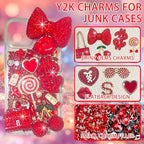 Red Junk Case Charms Kit, Junks Phone Cases With Rhinestone Accessories And Full Diamond Bow Bag Lollipop Cherry Dollar Sign Resin Kits With DIY Phones Decorations