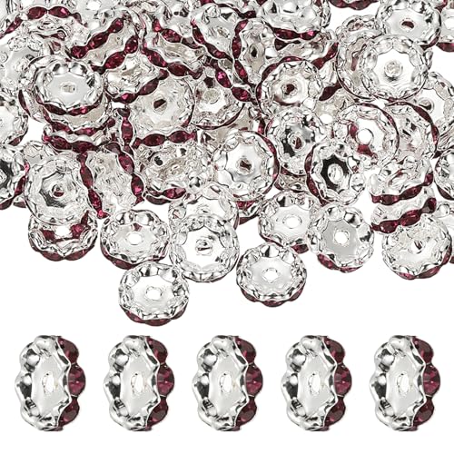 PATIKIL 12mm Wavy Rhinestone Spacer Beads, 100Pack Loose Jewelry Making Spacers Beadable Rondelle Diamond Beads DIY Bracelets Pen Silver Plated for Craft Supplies Decor, Violet - color: Violet