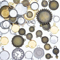 stino Metal Charms for Jewelry Making 100gram, Bulk Tibetan Silver & Gold Plated Trinkets for Earring Necklace Jewelry Making and Findings - color: Bezel Round Silver & Gold