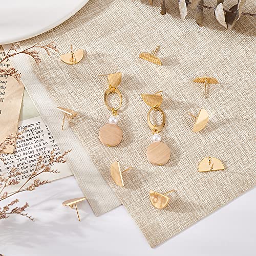 BENECREAT 20Pcs 18K Real Gold Plated Earring Studs, Flat Half Round 9x16mm Brass Ear Studs with Vertical Loops and 40Pcs Earring Nuts for DIY Earring Jewelry Making, Hole: 2.5mm - color: Flat Half Round