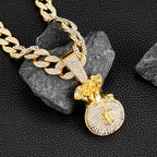 Ice Out Chain for Men Premium Zircon Stones Hypoallergenic Durable Hip-Hop Streetwear Chain Necklace Men - color: Gold, style: Dollars Bag