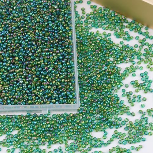Size 3 mm 8/0 Glass Seed Beads, 5100 Pcs Small Mini Spacer Loose Pony Beads for Jewelry Making and DIY Crafts (Green) - color: Green, size: Medium