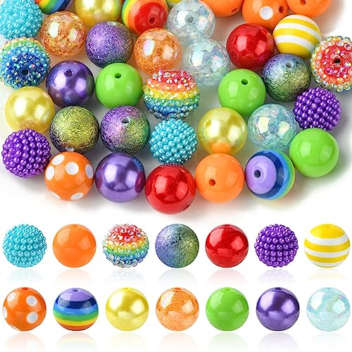 DanLingJewelry 50Pcs 20mm Rainbow Theme Bright Color Acrylic Bubblegum Beads Set Colorful Chunky Beads for Jewelry Making Supplies - color: 50pcs - rainbow