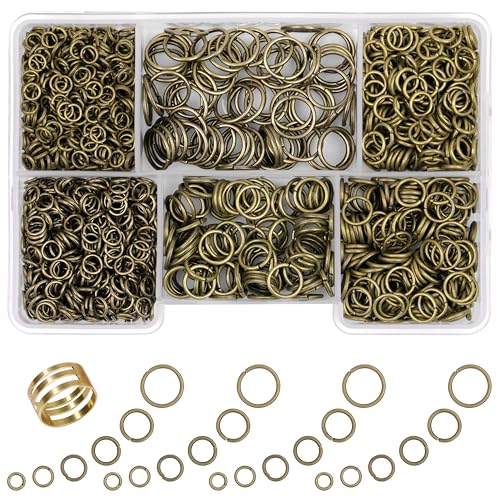1400 Pcs Mixed Size Jump Rings for Jewelry Making, Keychains, Necklace Repair & DIY Crafts - 4mm, 6mm, 5mm, 7mm, 8mm, 10mm - Antique Bronze - color: Antique Bronze