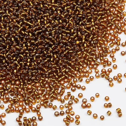 Transparent Light Brown with Silver Lined Beads Size 8/0 Crafts Glass Seed Beads 3mm for Jewelry Making (Total About 100g About 3600pcs) - color: Transparent Light Brown with Silver Lined, size: 3mm