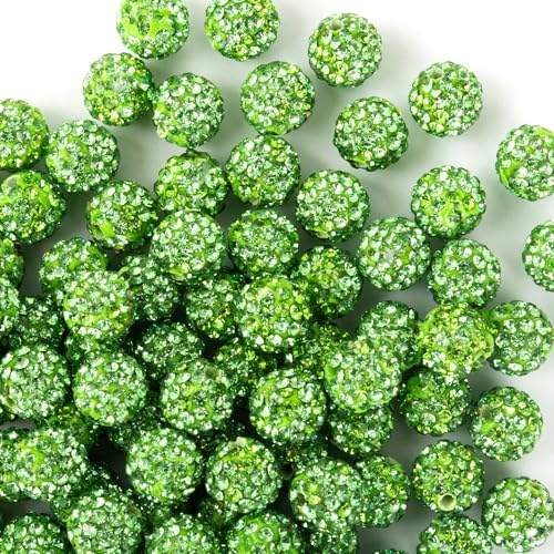 10mm Clay Rhinestone Beads for Bracelets, 100 Pcs Sparkle Crystal Beads for Jewelry Making, Glitter Round Shamballa Disco Ball Design for DIY Crafts Necklace Earrings Decoration (Light Green) - color: Light Green