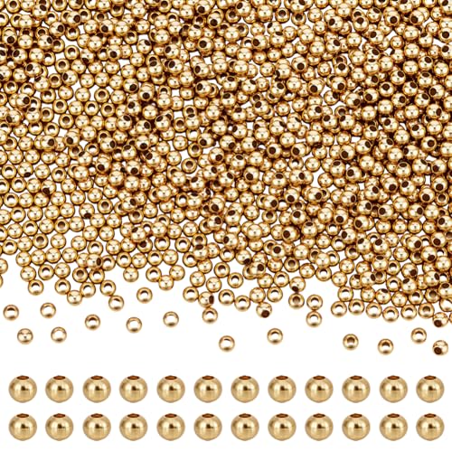 BENECREAT 1000Pcs Real 18K Gold Plated Stainless Steel Spacer Beads, Round Spacers Beads, 0.8mm Hole Metal Smooth Bead for DIY Bracelet Necklace Jewelry Crafts Making - size: Hole: 0.8mm