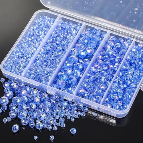 Song Xi 1250PCS AB Blue Crystal Beads for Jewelry Making, Rondelle Glass Beads for Bracelets Necklace, Earring, Pendants and Making Supplies, Bulk, Arts and Crafts, Sparkling (3/4/6/8/10mm) - color: AB Blue