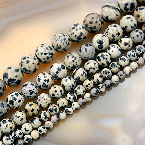 AD Beads Natural Gemstone Smooth Round Loose Beads 15" 4mm 6mm 8mm 10mm 12mm (4mm, Dalmation Jasper) - color: Dalmation Jasper, size: 4mm