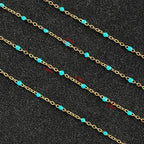 UMAOKANG 33ft/10m Turquoise Enamel Bead Chains for Jewelry Making Gold Plated Stainless Steel Jewelry Chain Roll - color: Gold-Turquoise Enamel