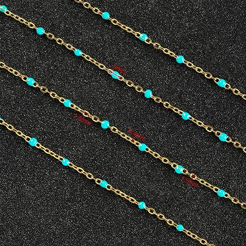 UMAOKANG 33ft/10m Turquoise Enamel Bead Chains for Jewelry Making Gold Plated Stainless Steel Jewelry Chain Roll - color: Gold-Turquoise Enamel