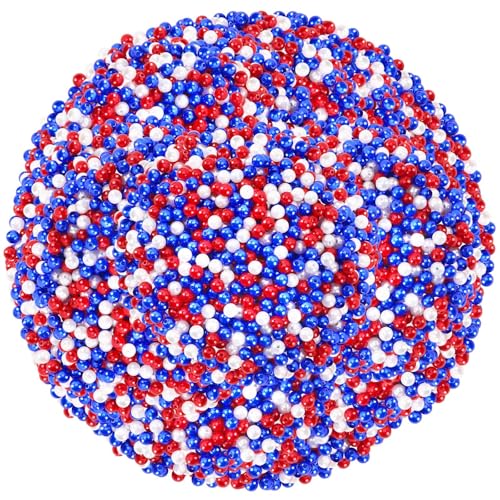 UPINS 1200Pcs Red White Blue Beads,4mm 4th of July Beads Independence Day Patriotic Pearl Beads for Jewelry Making Party Decoration Necklace Bracelets Earrings Hair Beads DIY Crafts Supplies - color: Red White Blue, size: 4 mm