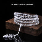 108 Clear Quartz Crystal Beads 8mm Mala Bracelet, Healing Stone Prayer Beads for Meditation Yoga Chakra Balancing - color: transparent