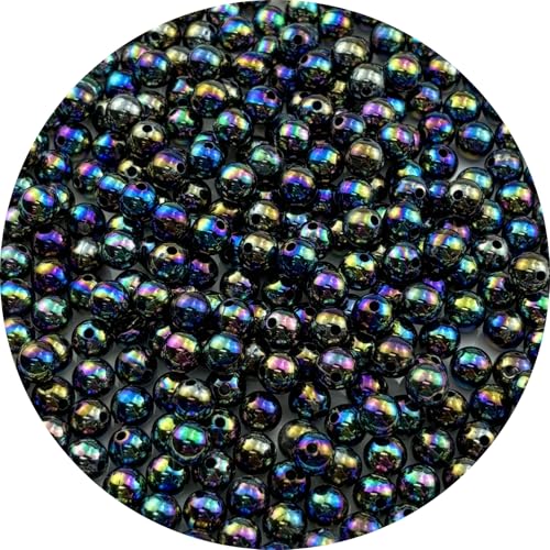 300pcs 8mm Acrylic Round Beads AB Colors Spacer Beads with Hole for DIY Bracelet Necklace Jewelry Making Supplies Handmade Craft (Black AB) - color: Black AB, size: 8mm