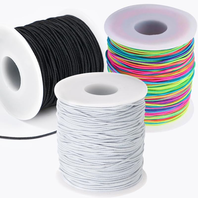 Elastic String for Bracelets, QBJAYTY 1mm Strong Elastic Stretchy String Cord for Bracelet Making, Bracelet Elastic String for Pony Kandi Letter Beads Beading, Black White Rainbow String - size: 1mm, style: black white rainbow