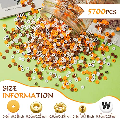 Ferraycle 5700 Pcs Fall Halloween Clay Beads Set Christmas Clay Beads Holiday DIY Jewelry Making Kits for Bracelet Necklace Earring(Brown, Orange, White) - color: Brown, Orange, White