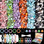 RYKOMO 600-700PCS Acrylic Beads for Bracelet Making Kit, with Bell, String, Key Rings, Clips in 6 Colors Kawaii Aesthetic Cute Beads for Jewelry Making, Keychains, Phone Charms, DIY Crafts
