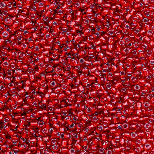 5000pcs Glass Seed Beads, 3mm 8/0 Small Individual Color Seed Beads Mini Pony Bulk for DIY Bracelet Necklaces Wrist Jewelry Making, Frosted Silver Red - color: Frosted Silver Red