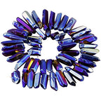 rockcloud Natural Rock Crystal Points Titanium Coated Clear Quartz Sticks Spikes Top Drilled 15 inch Strand,Blue - color: #18-Blue Coated(Polished)