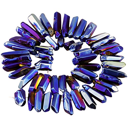 rockcloud Natural Rock Crystal Points Titanium Coated Clear Quartz Sticks Spikes Top Drilled 15 inch Strand,Blue - color: #18-Blue Coated(Polished)