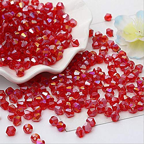 DIY 4mm 1000Pcs Red AB Bulk Faceted Bicone Crystal Glass Beads with Container Box Beads for Making Jewelry (Red AB) - color: red