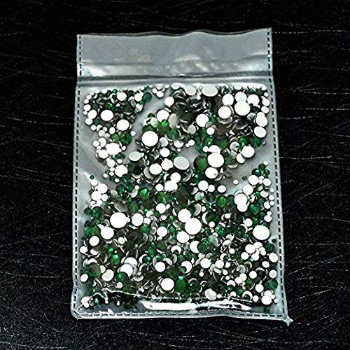 AD Beads 1440 Pieces Mixed Size No Hotfix Glue on Quality Glass Flatback Rhinestones Round Crystal Gems (11 Emerald) - color: Emerald 11