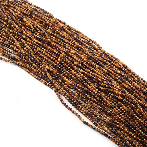 Natural Stone Beads Round Polished Tiger Eye Stone Beading Charms for Jewelry Making Bracelet Necklace 2mm 2 Strands - color: Tiger Eye Stone, size: 2mm