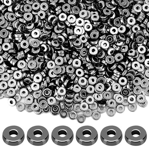 DECYOOL Spacer Beads,1500pcs 6mm Flat Round Spacer Disc Loose Beads, Rondelle Beads Spacers for DIY Bracelet Necklace Earring Craft, Gun Black - color: Gun Black
