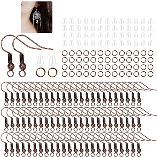 600Pcs Hypoallergenic Earring Hooks, Red Copper Earring Making Kit, Supplies with Earring Backs and Jump Rings for Jewelry Making (Red Copper) - color: Red Copper