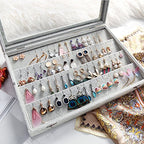 Wudygirl Velvet Jewelry Organizer Clear Lid Earring Holder Organizer 32 Pairs Earrings Storage Stud Tray Showcase Display Case（Earring Storage） - style: Earring Tray