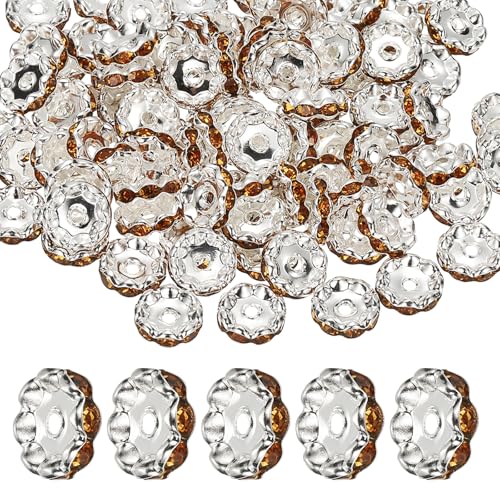 PATIKIL 12mm Wavy Rhinestone Spacer Beads, 100Pack Loose Jewelry Making Spacers Beadable Rondelle Diamond Beads DIY Bracelets Pen Silver Plated for Craft Supplies Decor, Yellow - color: Yellow