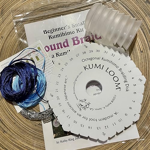 Kumihimo Kit for Beginners. Includes Kumiloom Loom, bobbins for Cord, Instruction Book, and First Necklace Project