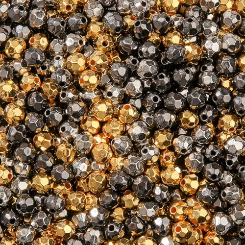 8mm Acrylic Beads 600pcs AB Golden&Silver Spacer Bubble Bead Plastic Crafts Beads for DIY Necklaces Bracelets Earrings Jewelry Making (Golden&Silver&Grey) - color: golden&silver&grey