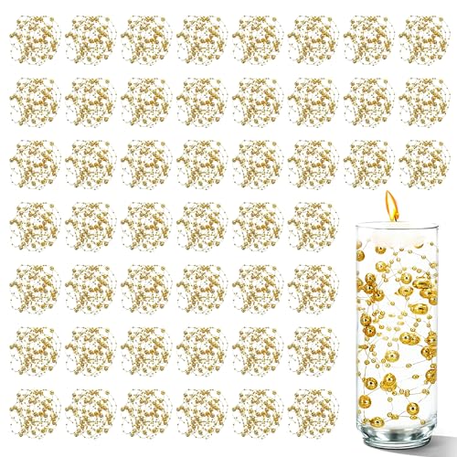 50 PCS Artificial Floating Beads for Centerpieces Vases, Gold 8+3mm String Beads for Wedding Party Faux Pearl String for Decorating, String Pearls for Crafts Vase Filler - color: Brightgold, size: 8+3mm(50pcs)