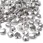 Aylifu 140pcs Antique Silver Heart Shape Spacers Alloy European Style Heart Beads Charms Spacer Bead Jewelry Heart Charms for DIY Bracelet Jewelry Making, 5 Sizes