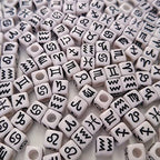 200+ Pieces 7x7mm White Cube Acrylic Alphabet Zodiac Charms Constellation Beads Mixed Plastic Shape Loose Beads for Jewelry Making Bracelets Necklaces Key Chains (Black on White) - size: Black on White