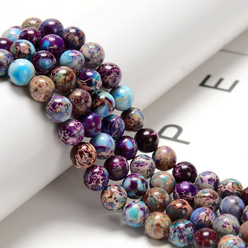 120pcs(2 Strand) 6mm Galaxy Purple Sea Sediment Imperial Jasper Beads with Energy Power, Round Stone Beads for Jewlery Bracelets Earrings Making DIY - color: Blue Purple Imperial Jasper, size: 6mm