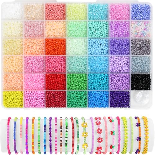 41 Colors Pony Beads, BetterJonny 3mm Glass Seed Beads with String Colorful Small Rainbow Bead with Storage Box for DIY Jewelry Bracelet Necklace Craft Making - color: Color C