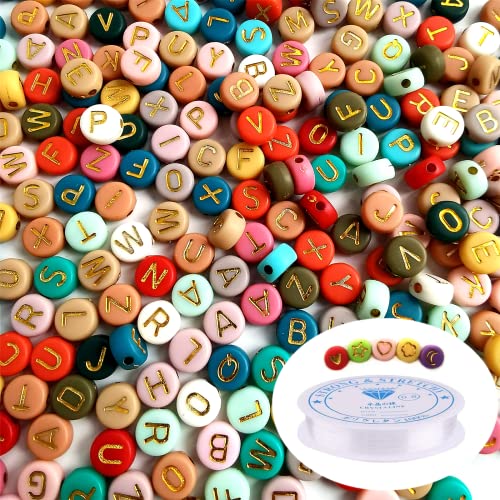 Amaney 1000pcs 4x7mm Alphabet Letter Beads Heart Star Moon Beads Gold on Colors and Beading Cords for Jewelry Making - color: C&gold&line