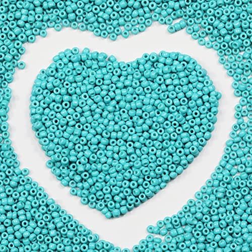 Bulk Turquoise Seed Beads 200 Grams About 6500pcs, 3mm 8/0 Glass Craft for Making Earrings, Bracelets, Pendants, Waist Jewelry,DIY Handmade Seed Beads（Turquoise ） - color: Turquoise, size: 3mm