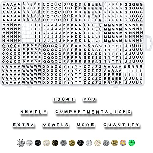 Deinduser 1064 Pieces Letter Beads - White Square for Bracelets Acrylic Jewelry Making Bracelet Alphabet with Black Inked, S-W0B - color: White beads with Black inked letter, size: Square 6*6mm