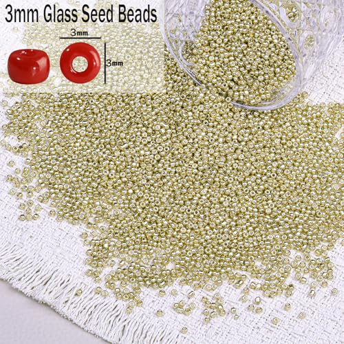 5000pcs Glass Seed Beads, 3mm 8/0 Small Individual Color Seed Beads Mini Pony Bulk for DIY Bracelet Necklaces Wrist Jewelry Making, Bright Gold - color: Bright Gold