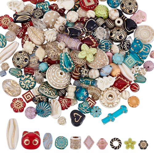 About 108Pcs Assorted Czech Beads Mixed Styles Czech Glass Beads Random Spacer Loose Bead for Bracelets Necklaces Earrings Jewelry Making Hole: 1.2-7.5mm