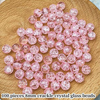 100pcs Crackle Glass Beads 8mm Round Crystal Glass Spacer Crafts Beads for Jewelry Making Necklace Bracelet Earrings DIY Crafts(Pink) - color: Pink, size: 8mm