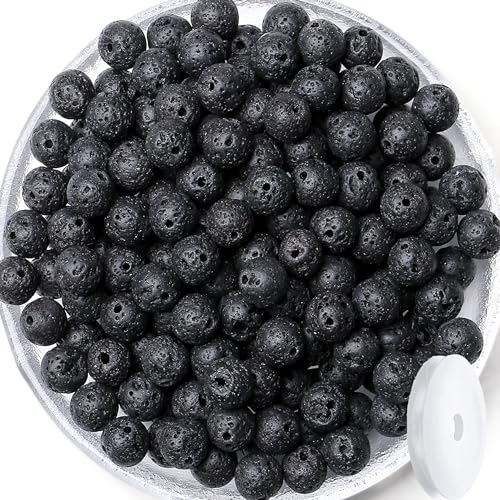 QINJIEJIE 100PCS Black Volcanic Lava Beads 8mm Natural Stone Beads Round Loose Gemstone Bead for Bracelet Beading Crystal Jewelry Making DIY Necklace Earrings 0.32" - color: Black volcanic Lava, size: 100PCS