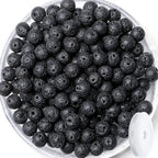 QINJIEJIE 100PCS Black Volcanic Lava Beads 8mm Natural Stone Beads Round Loose Gemstone Bead for Bracelet Beading Crystal Jewelry Making DIY Necklace Earrings 0.32" - color: Black volcanic Lava, size: 100PCS
