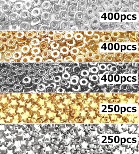 6mm Flat Round Spacer Beads, Clay Beads for Bracelets Making Kit, Heishi Polymer Flat Disc Spacer Beads for Jewelry Making, Clay Beads for Jewelry Making Gold Beads Silver (1700pcs（500star）) - color: 1700pcs（500star）